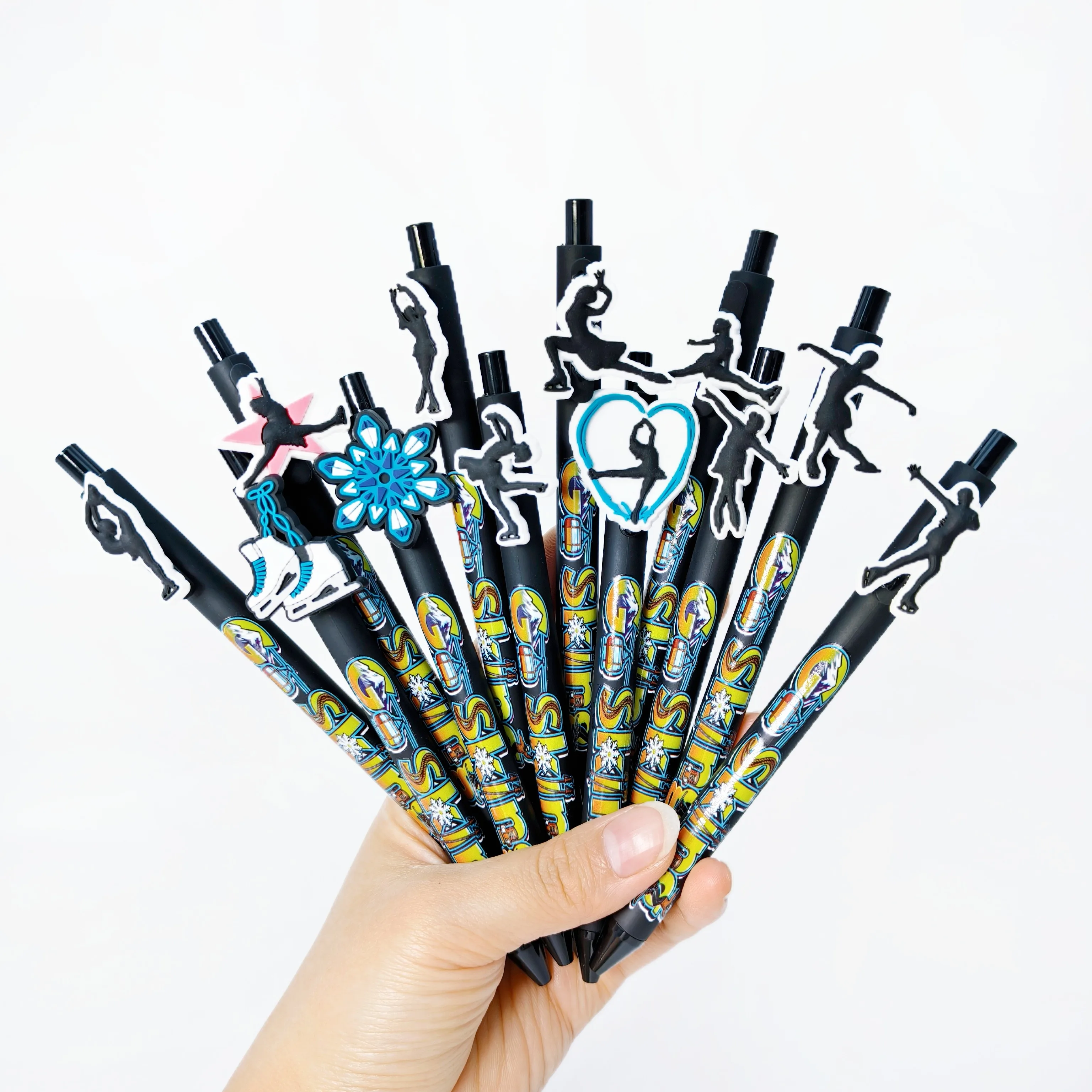 

8 шт./12 шт. круглые ручки на тему катания на коньках с креативными черными дизайнерскими ручками, подарочные ручки для студентов