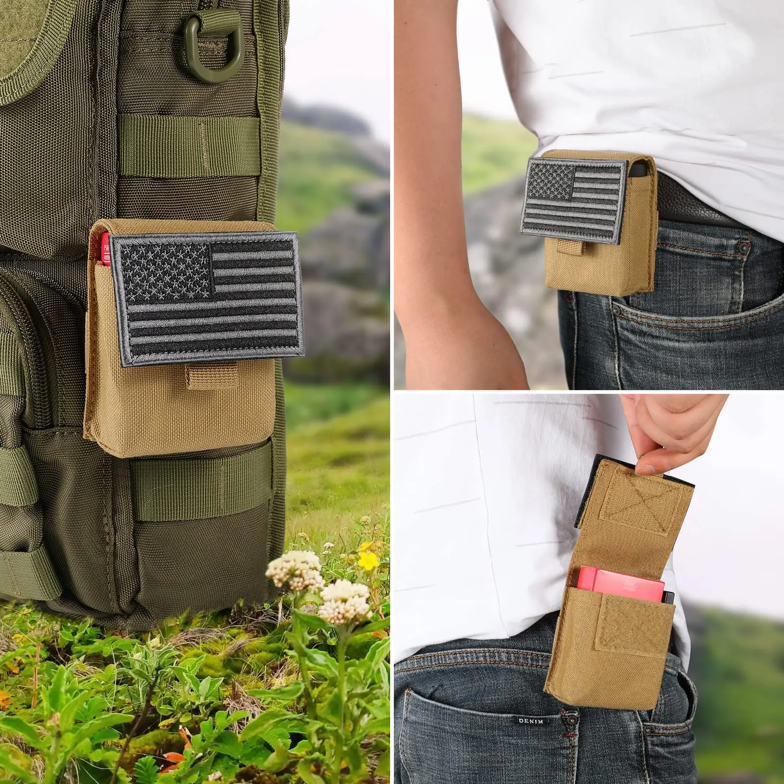 2 Pack Tactical Bags, Molle EDC Compact Utility Bag Accessories Battery Cigarette Case Lighter Slot Mini Cigar Belt Waist Pack