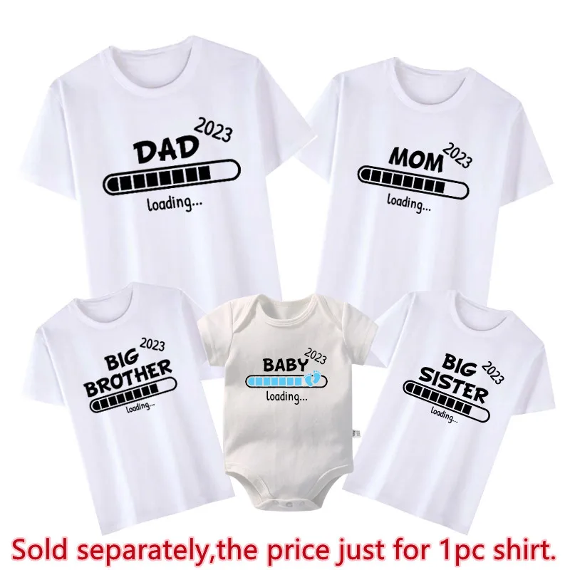 Promoted To New Dad Mom Brother Sister 2023 Family Matching Outfits Pregnancy Announcement Shirts Funny Baby Loading Clothes