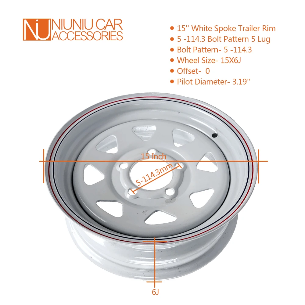 15 Inch X 6J White Spoke Trailer Rim 5 -114.3 Car Bolt Pattern Caravan Boat RV Parts Accessories