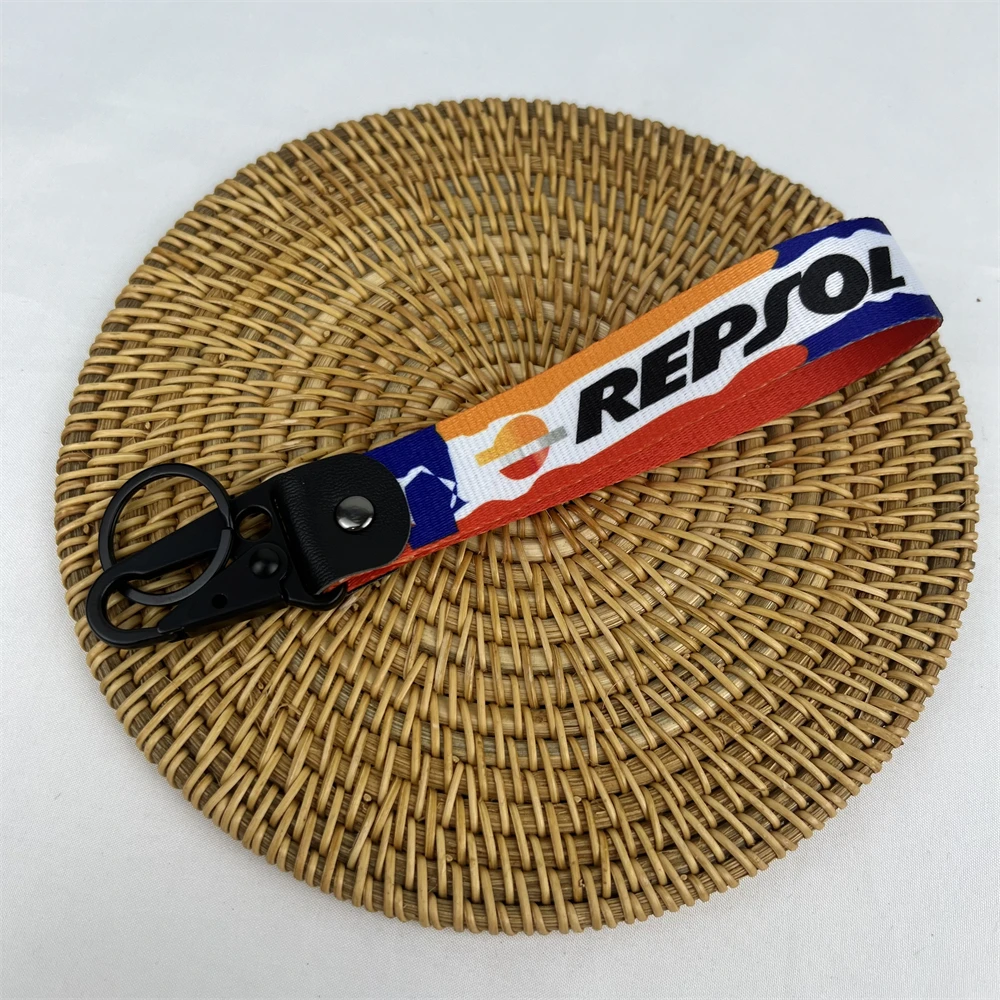 Car Keychain Racing Rally Emblem Motorcycle Keyring Nylon Lanyard Moto Key Tag Decorations For REPSOL Honda Auto Accessories