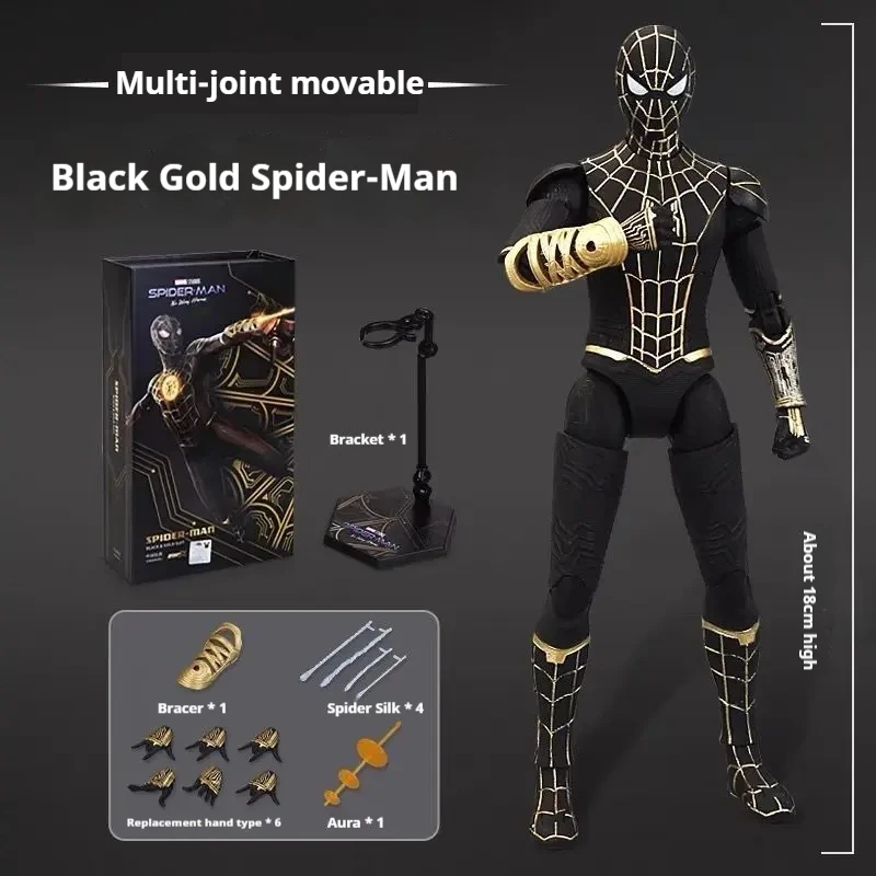 18cm Genuine Zd Spider-Man No Way Home Black & Gold Suit Integrated Suit Articulated Bjd Figure Model Toys Boys Birthday Gifts