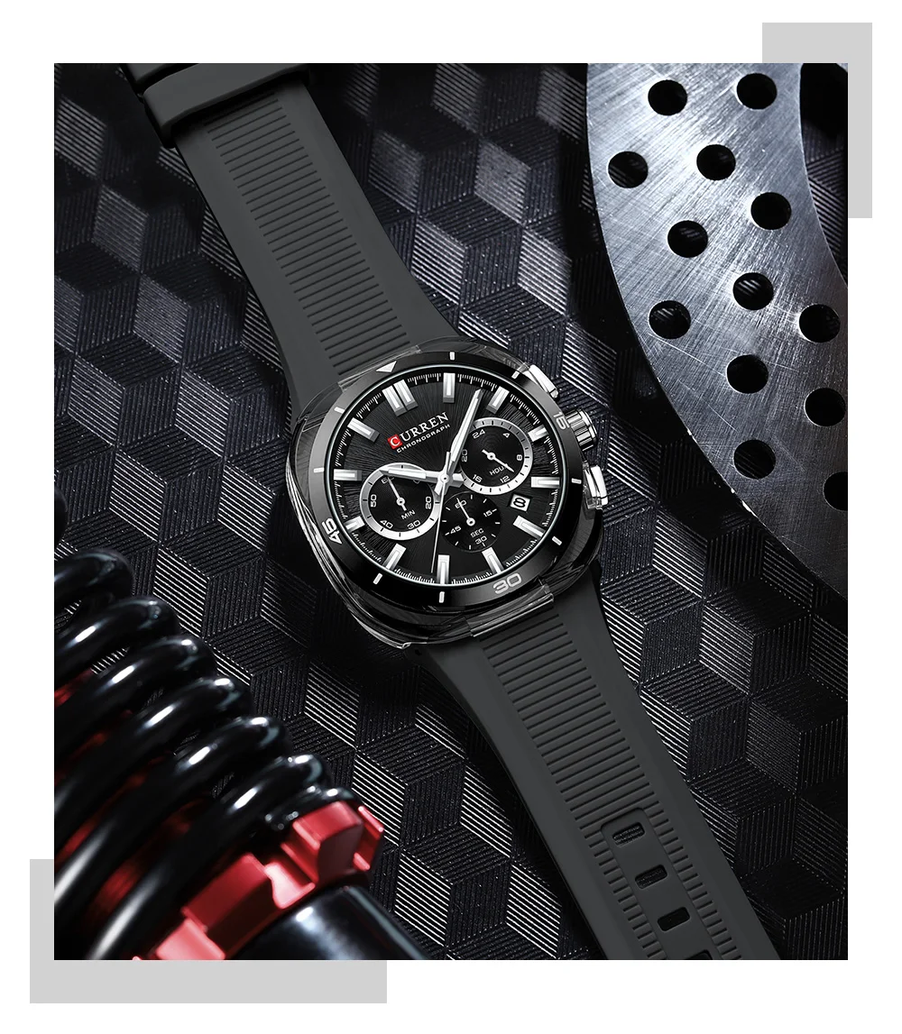 CURREN Herren Luxus-Sportuhr Chronograph Quarz-Armbanduhr mit Silikonarmband Leuchtende Zeiger Relógio Masculino – Detail 14
