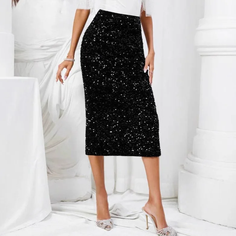 

Сексуальная блестящая юбка-полусолнце с завышенной талией, элегантная модная женская одежда, трансграничная полиэстеровая юбка-обертка, лето 2025