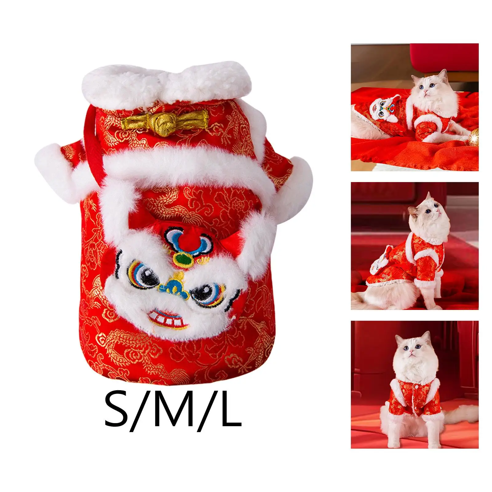 Cat Chinese New Year Costume Winter Apparel Easy to Wear Blessing Dog Vest Pet Winter Coat for Dogs Teddy Kitten Party Holiday