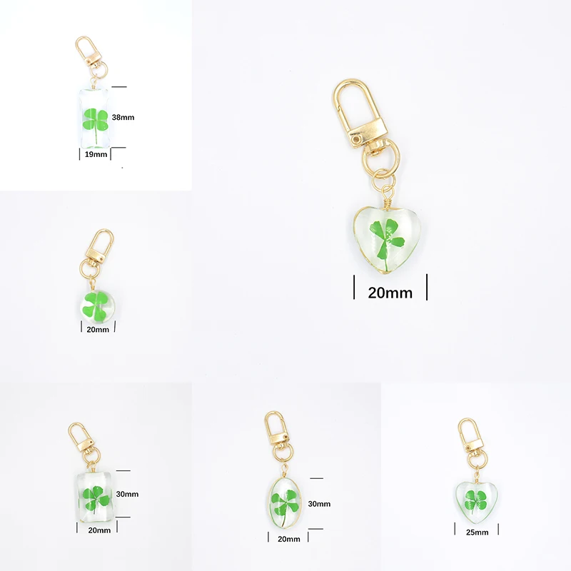 Luck Four Leaf Clover Keychain Lucky Clover Glass Pendant Keyring Car Key Charms Bag Hanging Decoration For Couple Gifts