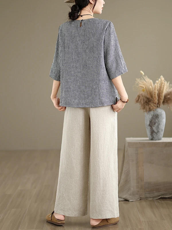 레트로 슬레 여성 캐주얼 컬러 직조 코튼 린넨 루즈 라운드 넥 슬리밍 다용도 루즈핏 여성용 셔츠