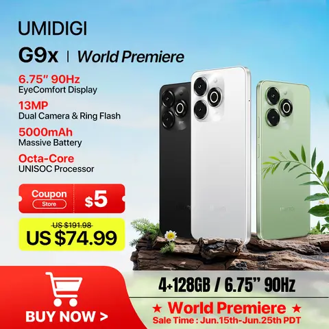 [월드 프리미어]UMIDIGI G9x 안드로이드 14 GO 스마트폰 옥타코어 13MP+5MP 카메라 4GB 128GB 6.75인치 HD+ 워터 드롭 디스플레이 5000mAh