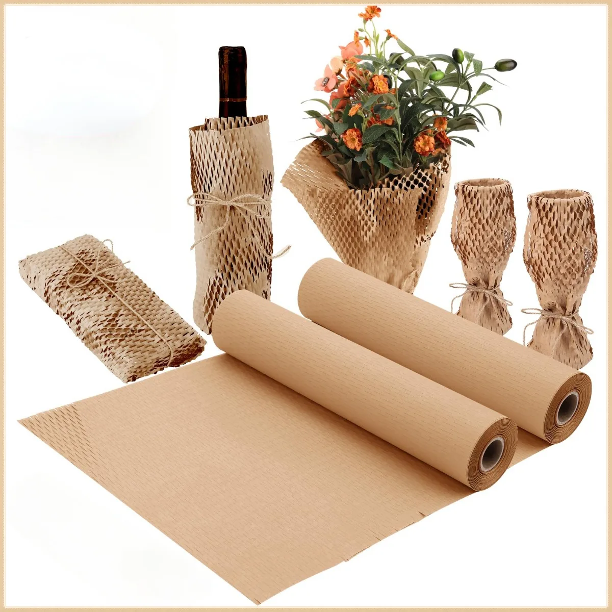 

Packaging Paper Honeycomb Cushioning Wrap Paper Rolls 10 Meters Eco-Friendly Kraft Packaging Paper for Gift Moving Packing