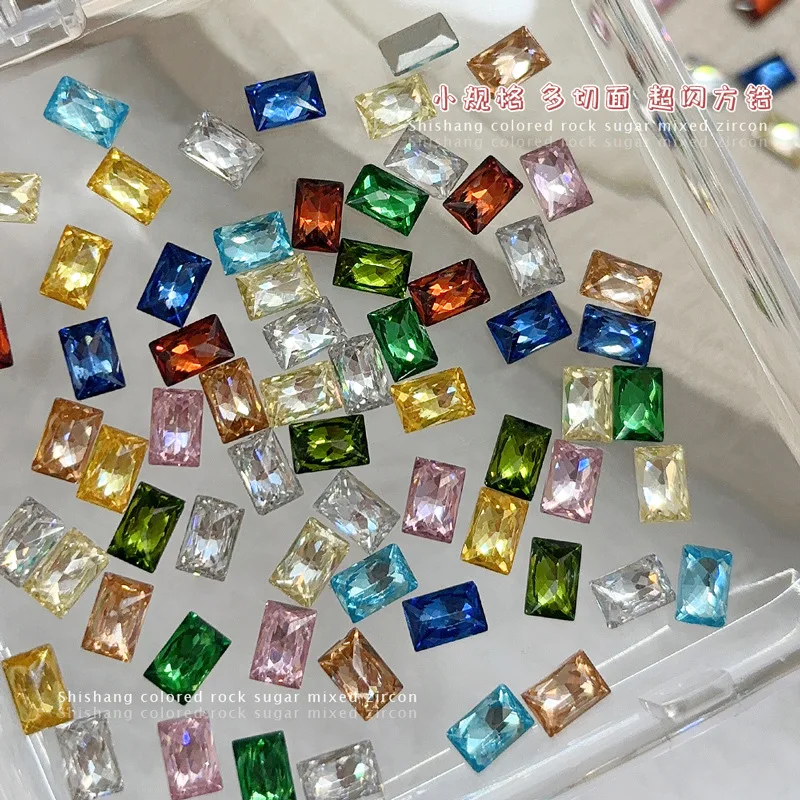 สีสันหินน้ําตาล Rhinestone เรขาคณิตคริสตัลเพทาย Sparkle Pile เจาะเล็บเซอร์โคเนียมตกแต่งเล็บเครื่องมืออุปกรณ์เสริม