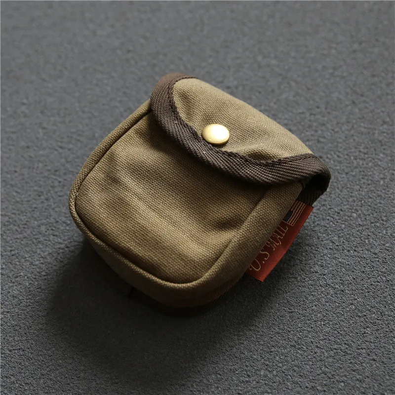 Canvas Genuine Leather Coin Purse For Men Vintage Small Waist Belt Coin Bag Cigarette Case Key Card Holder Loop Storage Pouch