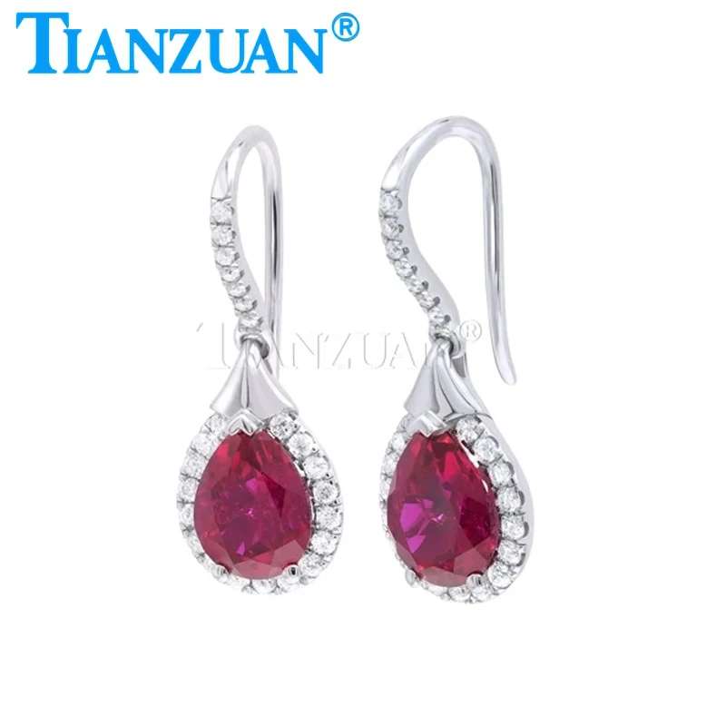 

925 Sterling Silver Earrings 6x8 Lab Grown Artificial Ruby Moissanite for Women Gift Fine Wedding Jewelry Earrings