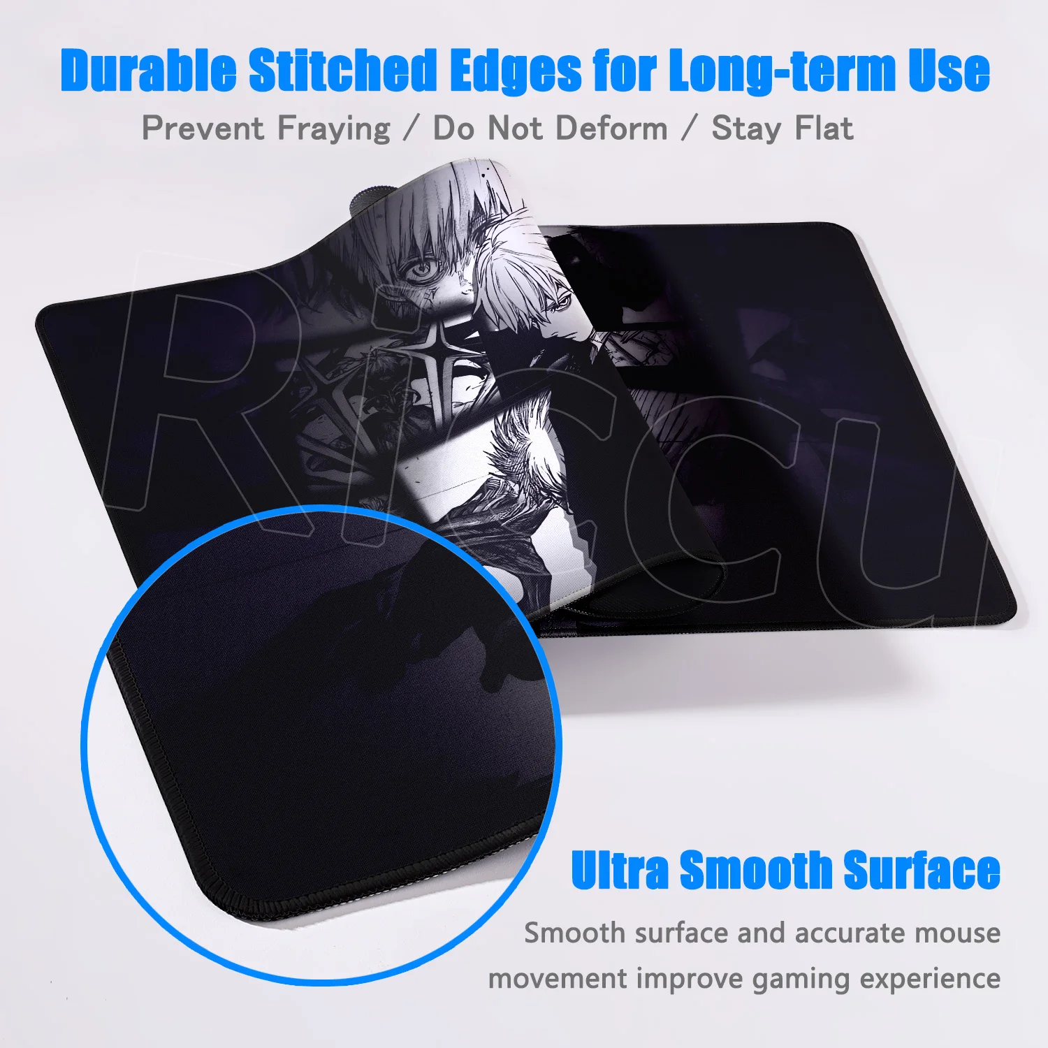 Novo anime grande tokyo ghoul mousepad borda de bloqueio preto e branco quadrinhos jogo pc xxl tapetes de ratos escritório computador teclado mesa almofada