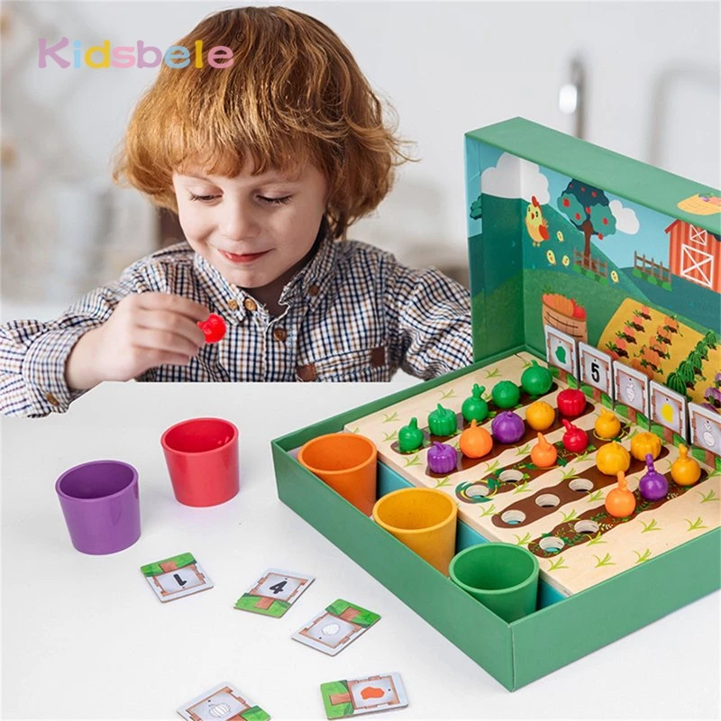 Montessori Early Education Vegetable and Fruit Farm Color Shape Sorter Color Sorting Game Classification Cup Toys