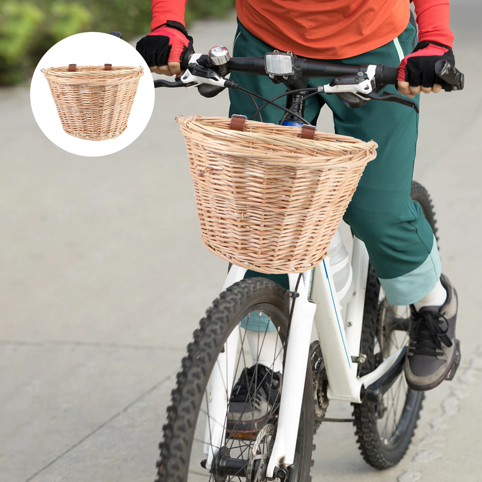 Cesta dianteira da bicicleta salgueiro natural grande capacidade para telefone guarda-chuva ciclismo ao ar livre rattan vime comida crianças cesta