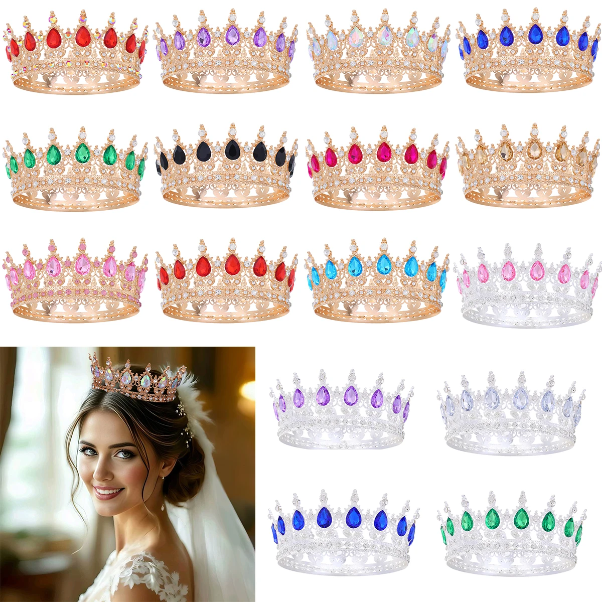 Fashion Crystal Rhinestone Round Tiaras And Crowns For Bride Women Queen Princess Diadems Girls Wedding Hair Accessories