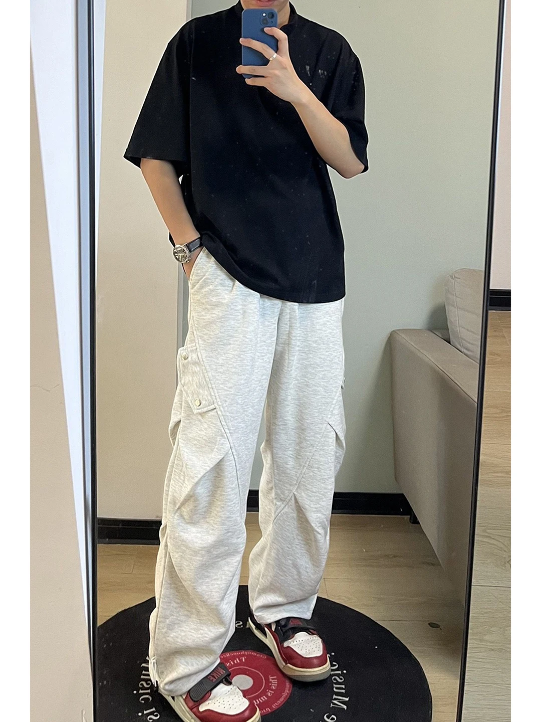 

Cleanfit Folded Straight Leg Trousers Men's Autumn High Street Workwear Pants Floral ey Decosition Paratrooper Trousers