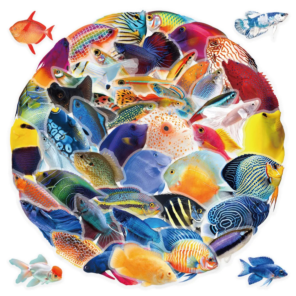 

52PCS Cute PET Colorful Fish Stickers DIY Marine Animal Decoration Mobile Phone Case Notebook Skateboard Waterproof Graffiti Toy