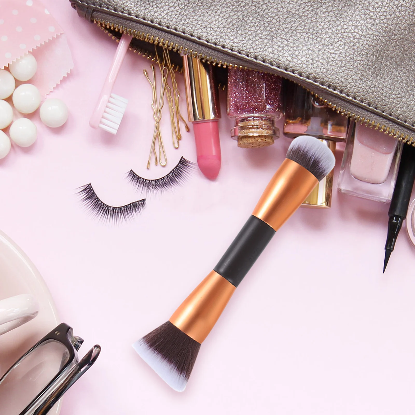 1 قطعة فرشاة البودرة السائبة ذات نهاية مزدوجة فرشاة ماكياج محمولة أداة مكياج احترافية مستلزمات التجميل