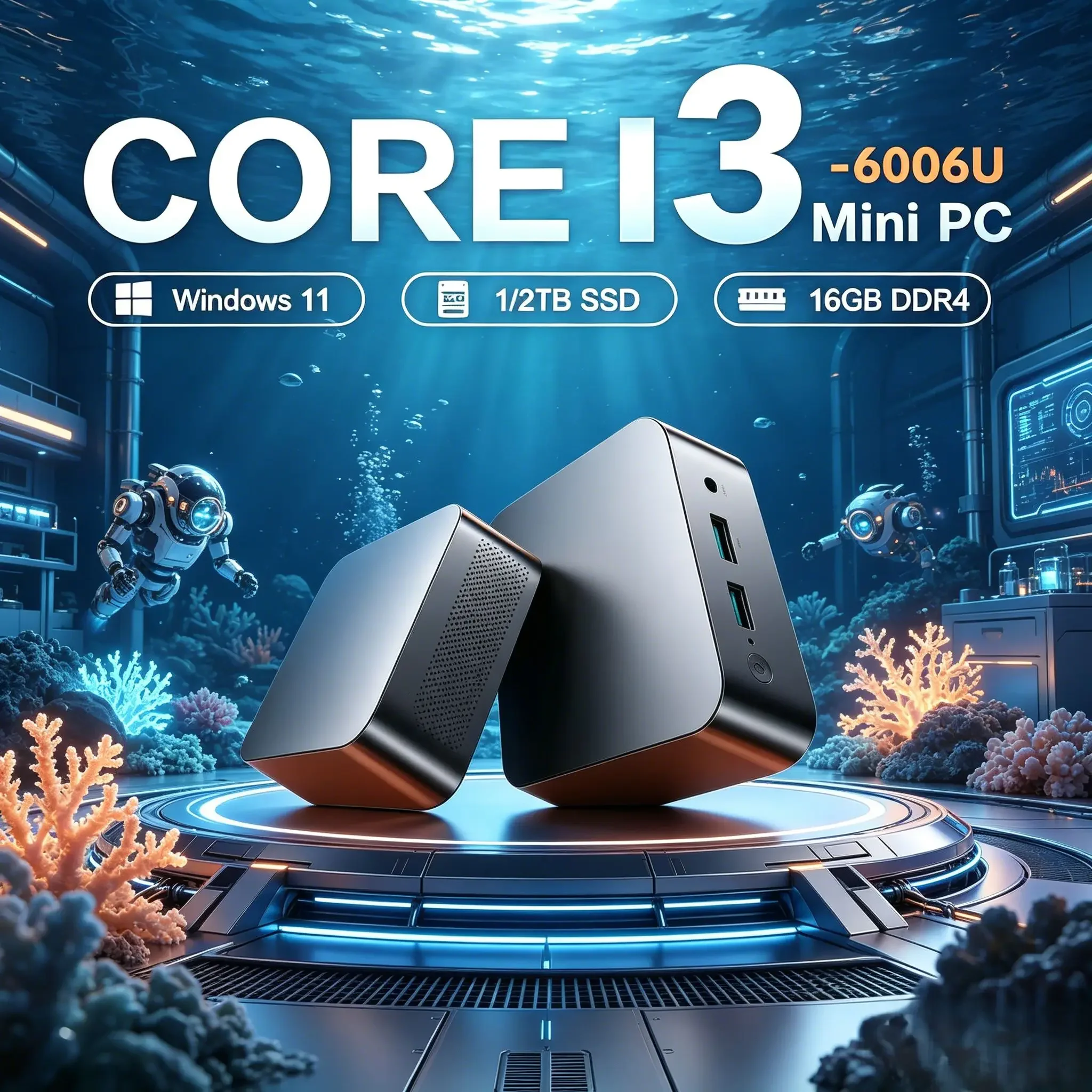 

High-performance Mini PC Powered by Core I3-6006U, Equipped with 16GB SSD and Windows 11 System. WiFi6 , Supports 4K