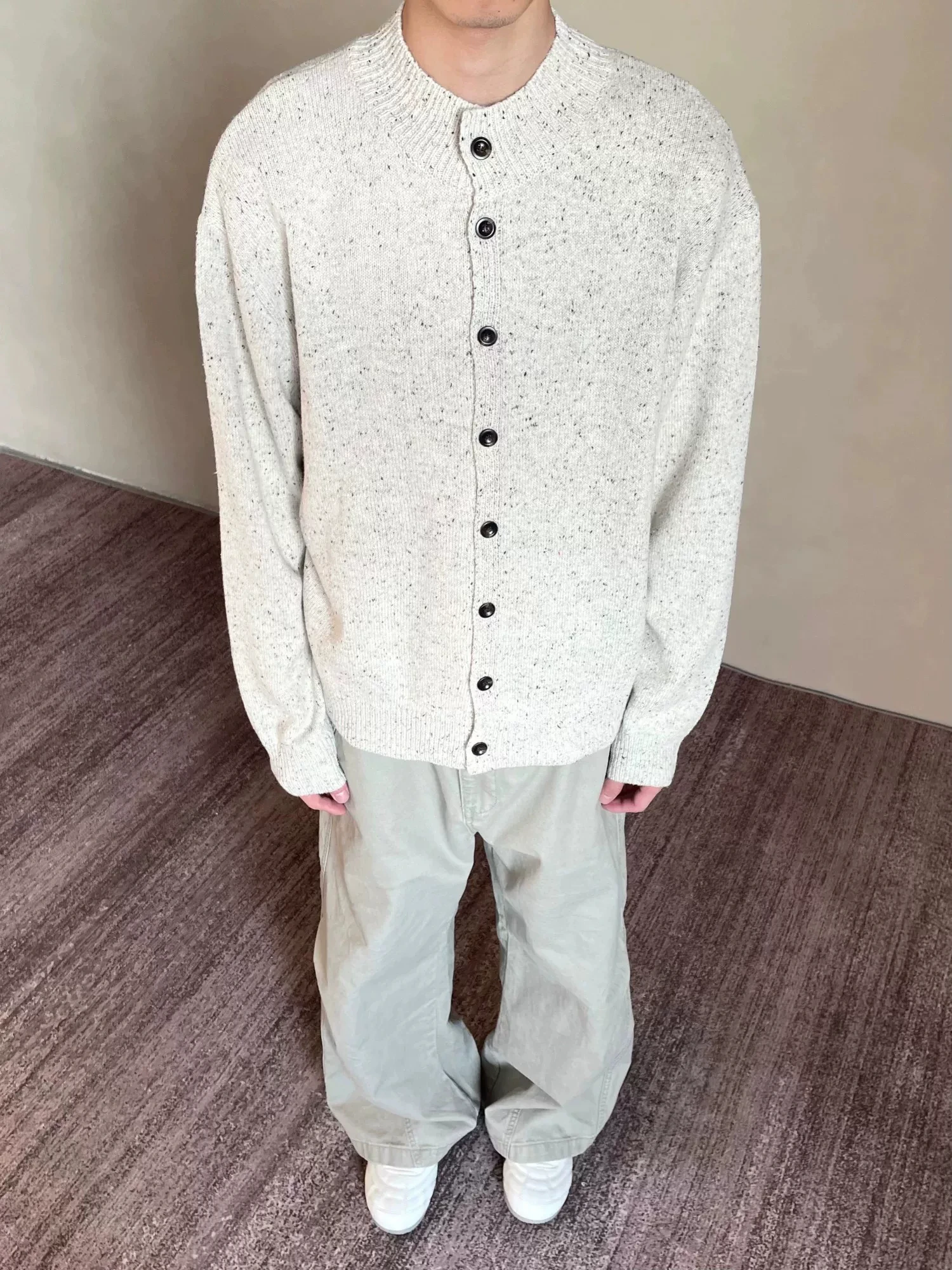 Loose Men's Knitted Cardigan Casual Style Winter Outerwear Button up Sweater Versatile Comfortable Fit round Neck Warmth