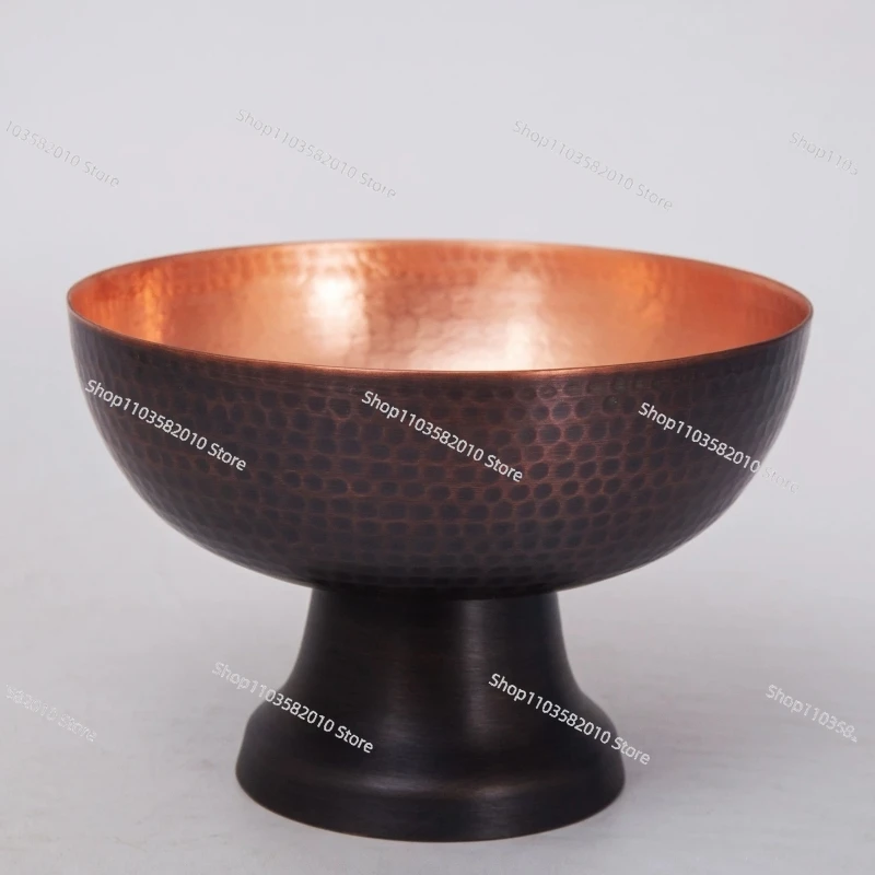 Tibetische Obstschale aus Rotkupfer, Tantra-Gravur, Hammerstruktur-Becken, Buddha-Religionsgegenstand, Tablett für Altäre, dekorativ für den Schreibtisch, 17 cm