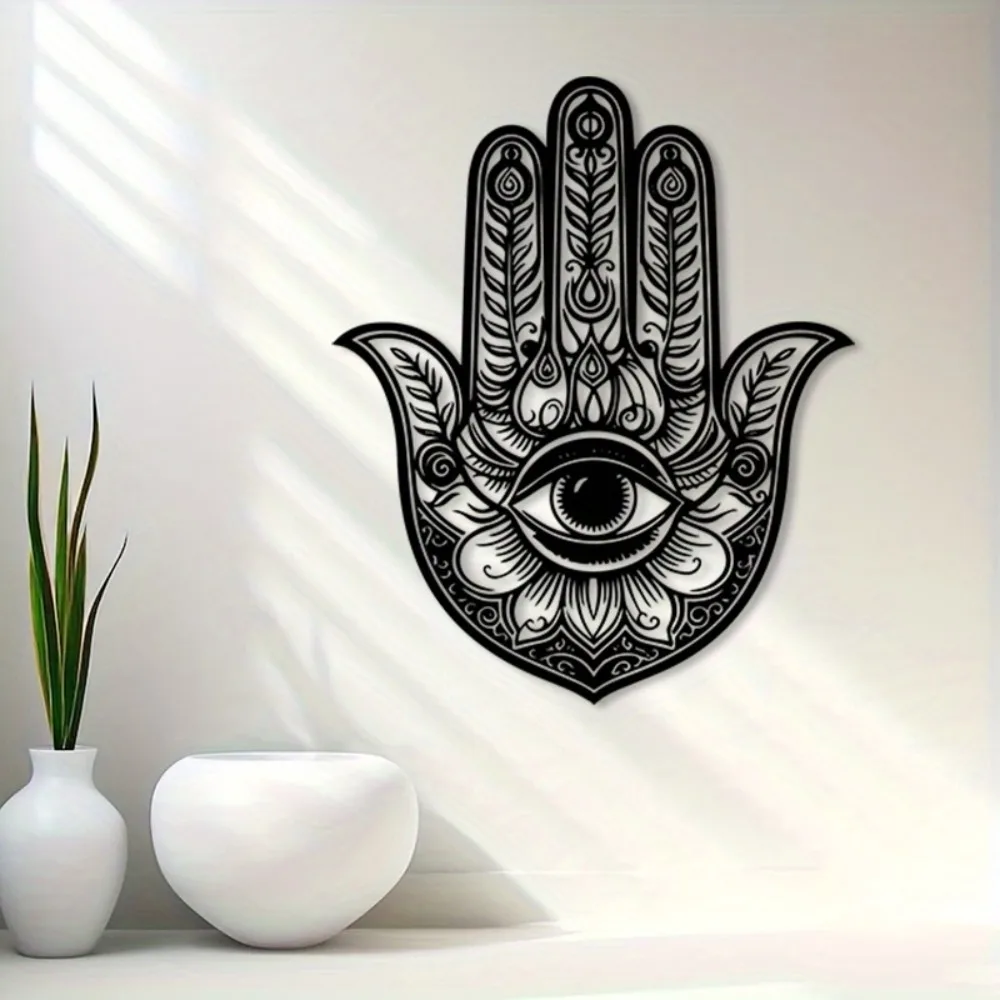 CIFBUY Iron Wall Art Vintage Hamsa Hand Evil Eye Amulet Metal Sculpture Muslim Jewish Home Bedroom Living Room Decor
