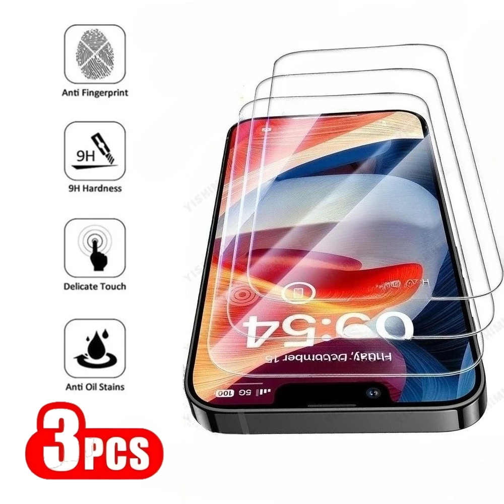 

3Pcs High Definition Tempered Glass for iPhone 17 16 15 14 Pro Max Air 16e 15 14 Plus 13 12 11 Pro Anti-Scratch Screen Protector