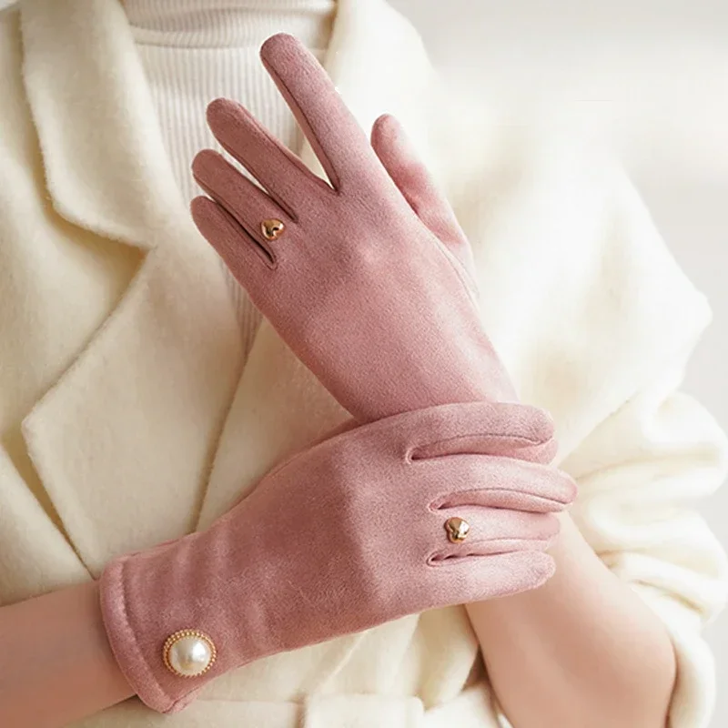 

Женские модные перчатки, красивые жемчужные орнаменты, элегантные перчатки, зима-осень, уличные ветрозащитные перчатки