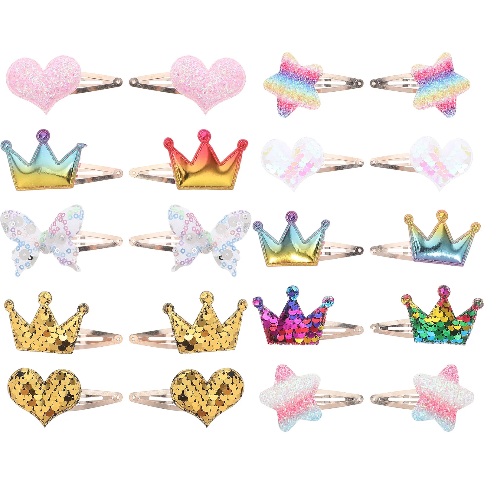 

10Pairs 's Hair Accessories Sequin Clips Gradient Butterfly Heart Crown Sparkly Snap Pins for Parties Festivals