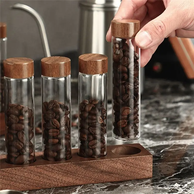 KYCOR-Glass Test Tube Display Stand Barista Tools Single Tube Storage Coffee Bean Dispensing Bottle Coffee Sealed Jar Beans