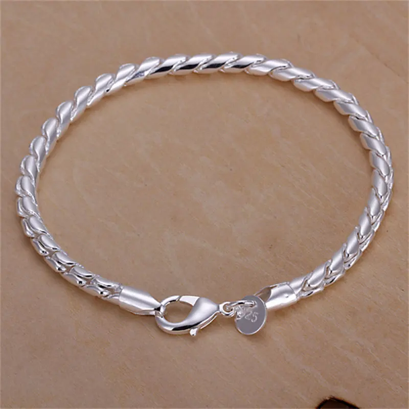 New Charm 925 Sterling Silver Men 8 Inches 4MM Rope Chain Bracelet For Women Fashion Party Hip Hop Punk Jewelry Gift Wholesale