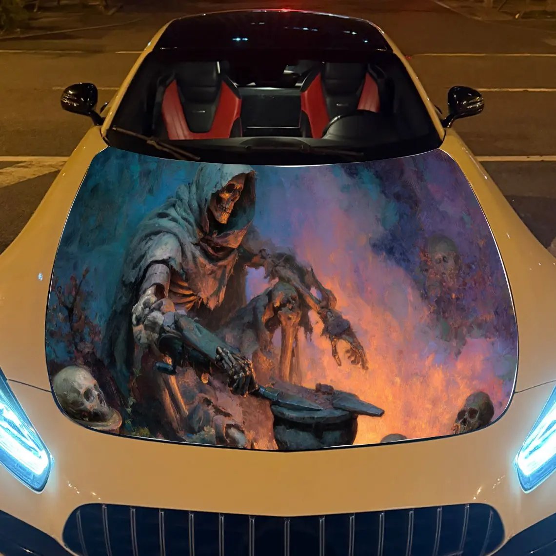 ملصق غطاء محرك السيارة على شكل هيكل عظمي قوطي وجمجمة، أغطية فينيل أوتوماتيكية، ملصق سيارة ذاتي اللصق مقاوم للماء، متين ونملة #3