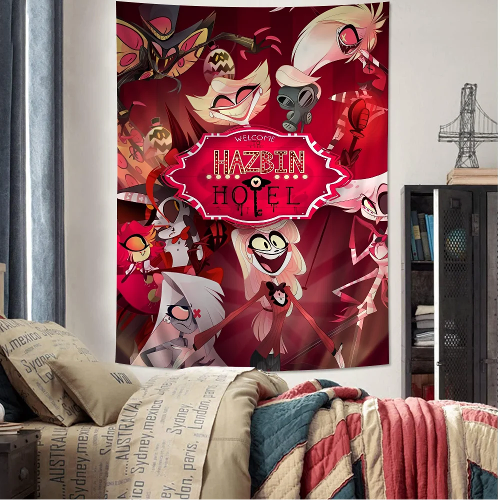 H-Hazbin Cartoon Hotel Chart Tapestry For Living Room Home Dorm Decor Art Home Decor