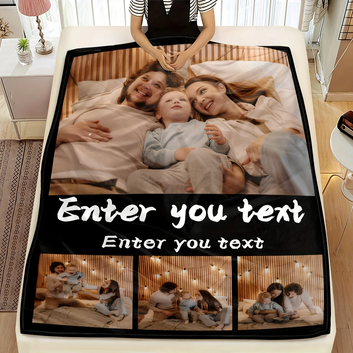 Personalized Family Photo Blanket Custom Text And Pictures Soft Fleece Throw Home Decor Gift For Parents And Children