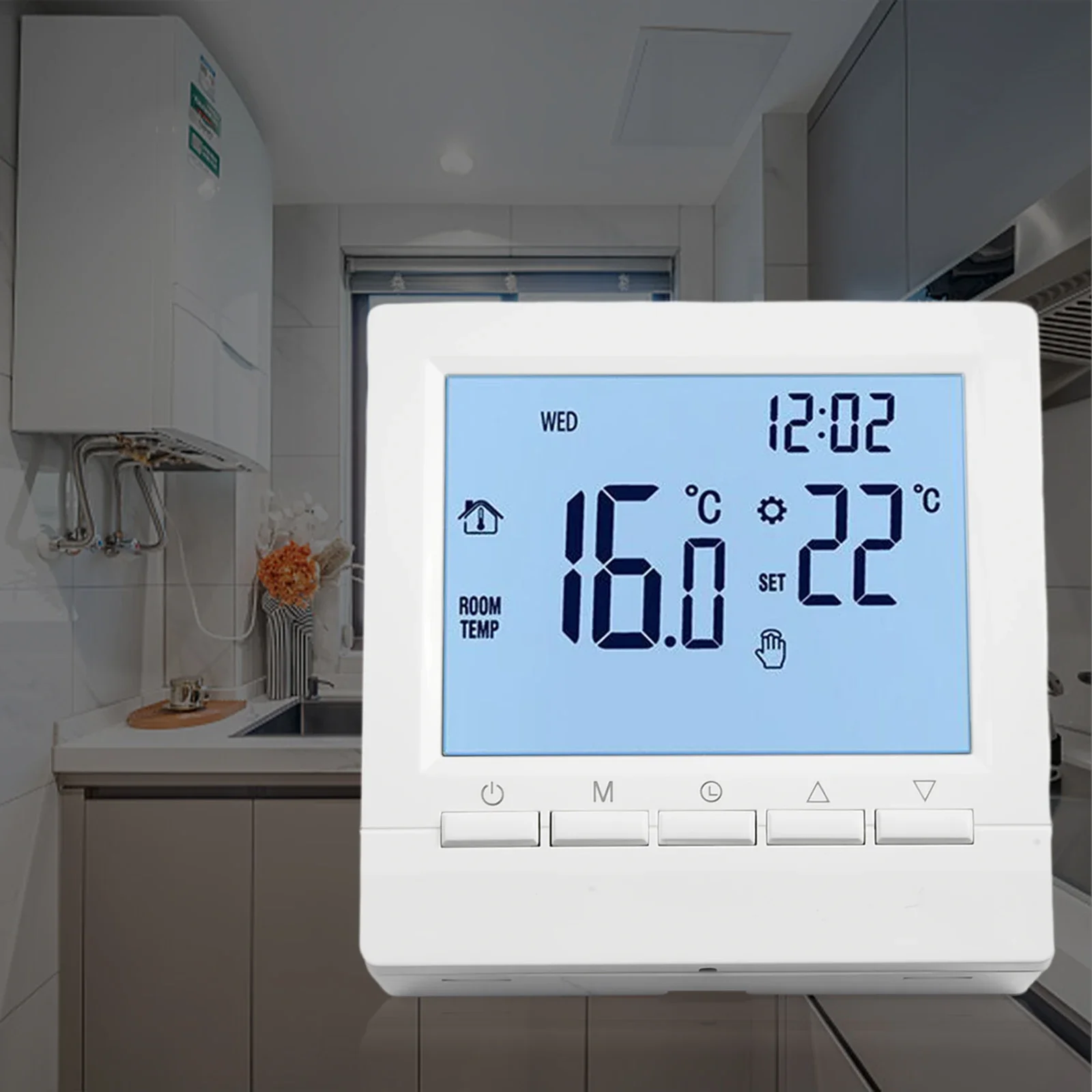 1PC LCD Room Temperature Controller, Gas Boiler Thermostat, Wall Or Stand Placement, Battery Powered, Easy Installation