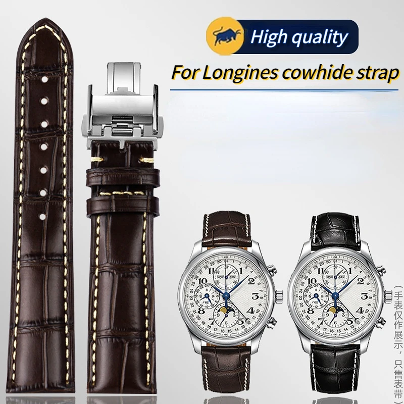 For Longines Masters Collection L3 L4 L2.628/L2.673 Watch Strap Cowhide Leather Butterfly Buckle watchband 19 20 21mm Wrist band