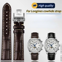 Para Longines Master Collection L3 L4 L2.628/L2.673 correa de reloj de cuero de vaca con hebilla de mariposa correa de reloj 19 20 21mm