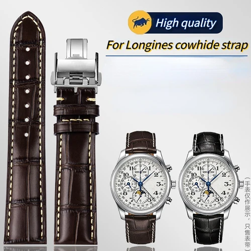 Imagen 1 del producto Para Longines Master Collection L3 L4 L2.628/L2.673 correa de reloj de cuero de vaca con hebilla de mariposa correa de reloj 19 20 21mm