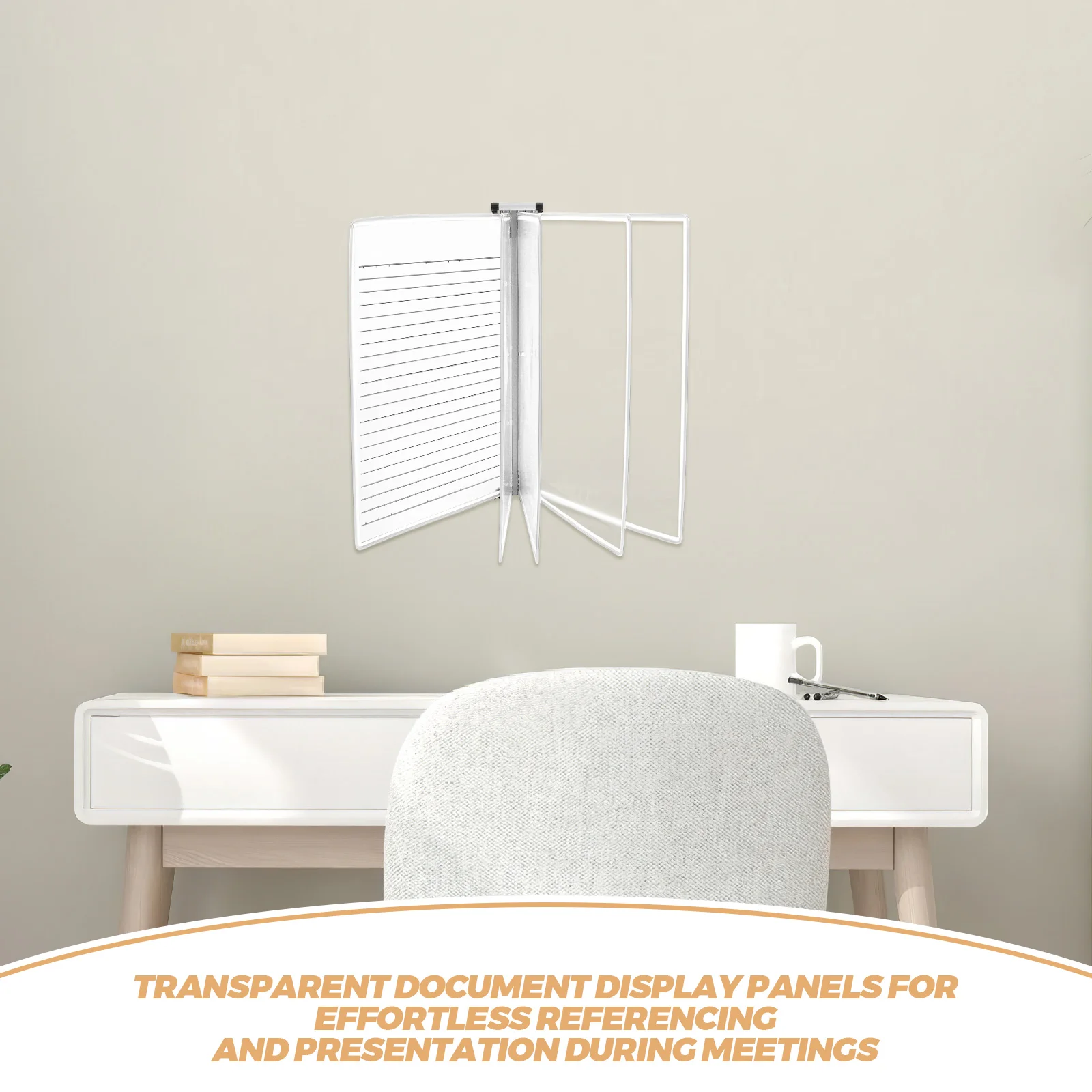 رف عرض المستندات المثبت على الحائط، 5 ألواح شفافة مزدوجة الجوانب، نظام غلاف المكتب، مجلد ملفات معلق، منظم مرجعي للحائط