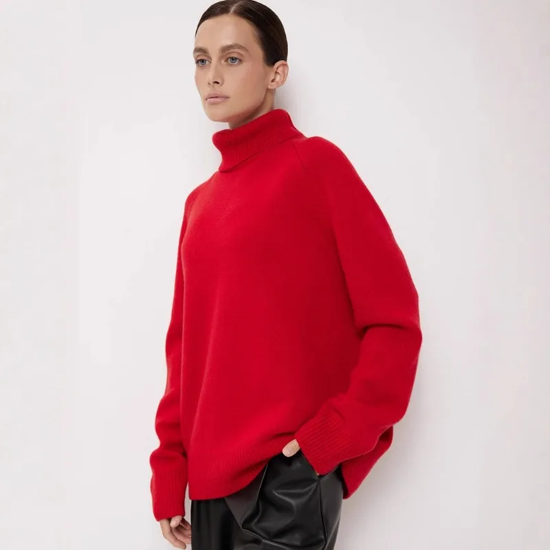 เสื้อสเวตเตอร์คอสูงสำหรับผู้หญิง Talenza รุ่นใหม่ สำหรับฤดูใบไม้ร่วงและฤดูหนาว แบบเรียบง่าย สวมใส่สบาย อุ่นสบาย แฟชั่นสำหรับสาวออฟฟิศ เสื้อถักแบบพื้นฐานสำหรับผู้หญิง