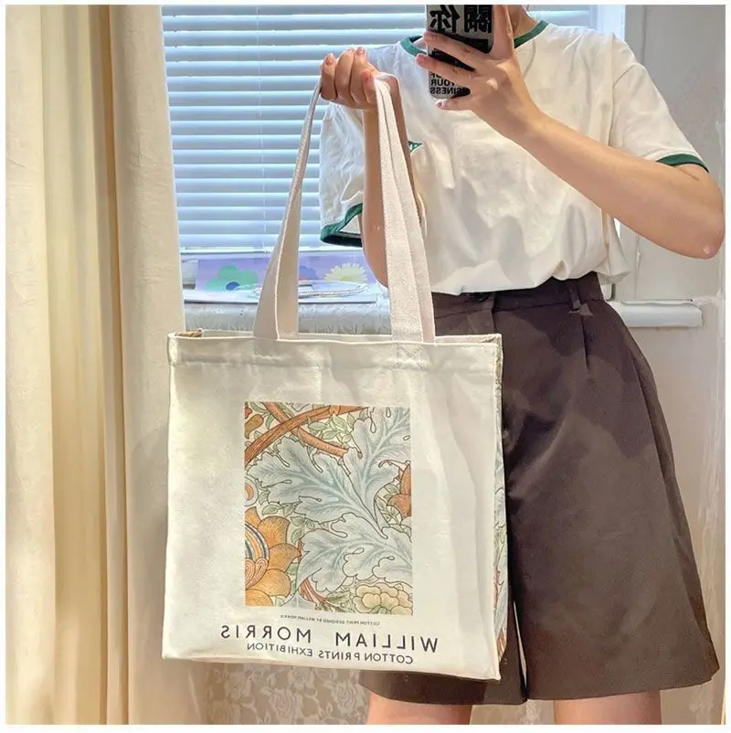 Women Canvas Shoulder Bag Vintage Oil Painting High Quality Handbag Tote Bag High Quality Cotton Reusable Shopping Beach Bag