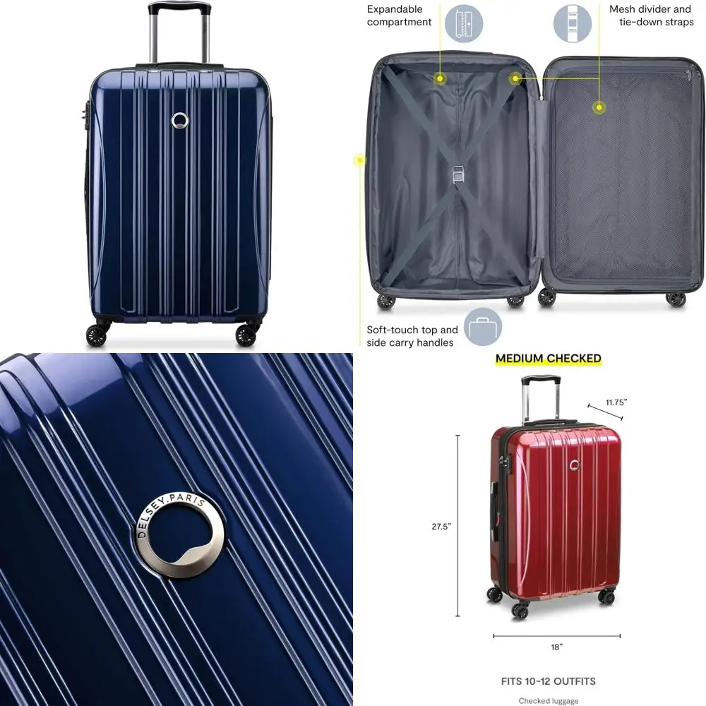 Equipaje giratorio expandible mediano de 24 pulgadas con lado duro en cobalto azul, diseño aero para viajes a cuadros