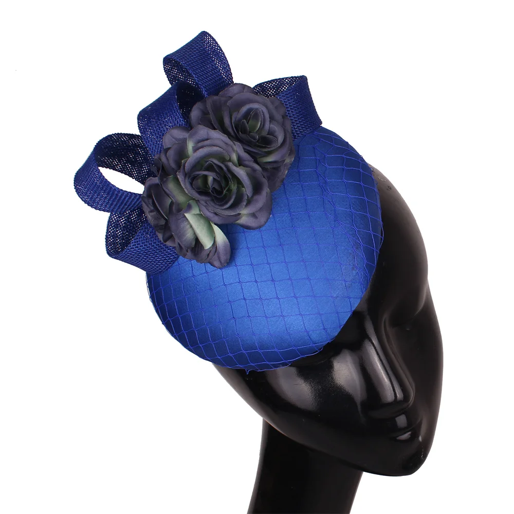 Casquette Ivoire avec Fleur Marine pour Femme, Fascinateur de Mariage, Vêtements de Sauna avec Bande Fedora, Nouvelle Collection