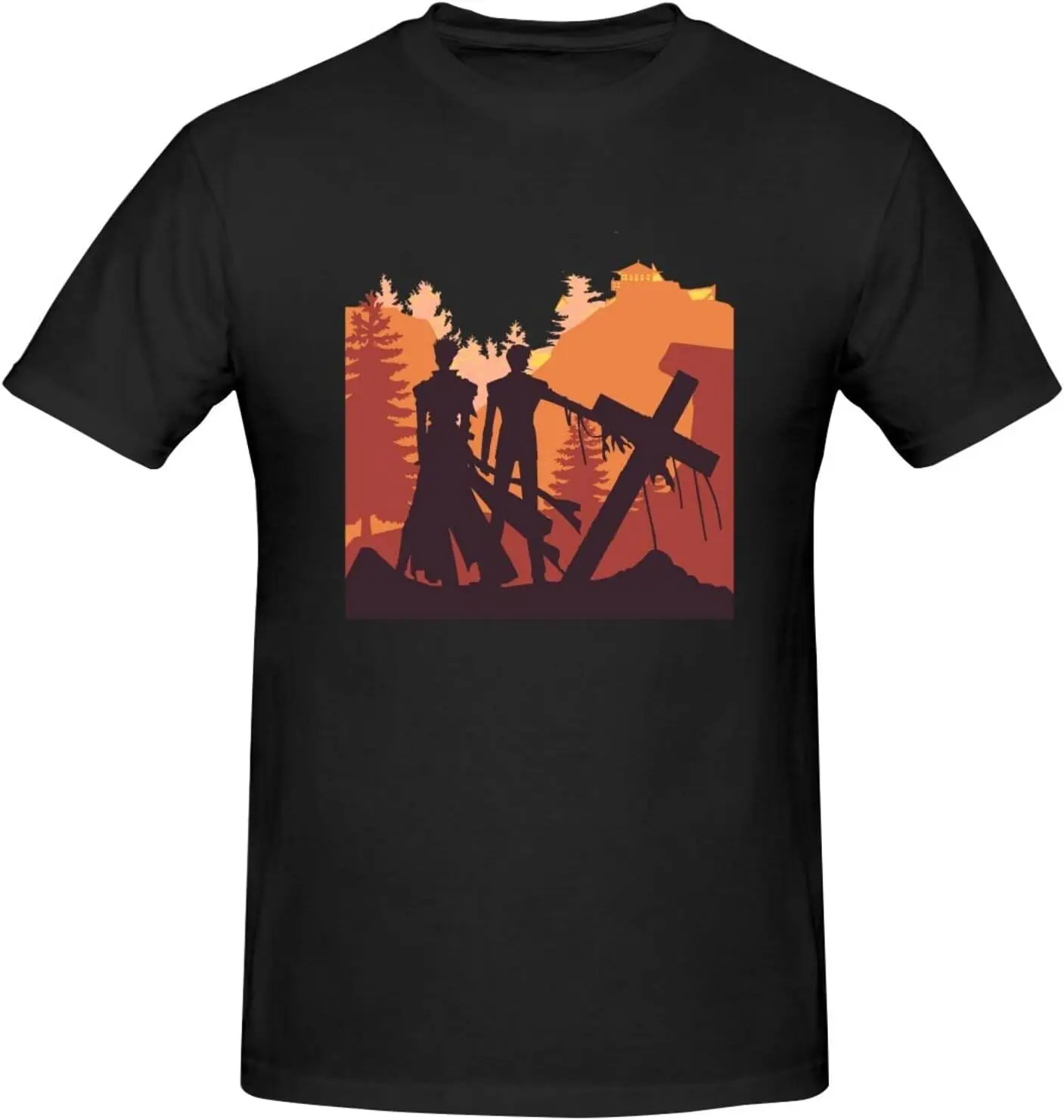 KKdskkds Trigun Camisetas para hombre de algodón de manga corta con cuello redondo Camisetas con estampado gráfico de moda Negro