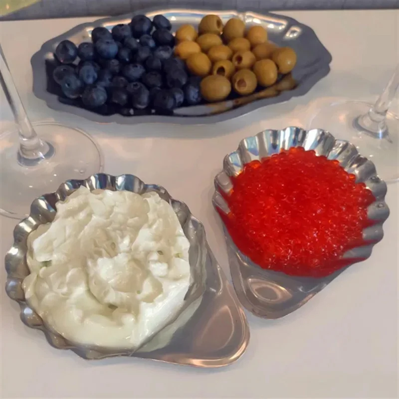 Shell Shape Stainless Steel Dish Plate Metal Cheese Dessert Dish Plate Tableware Storage Jewelry Plate Table Decoration