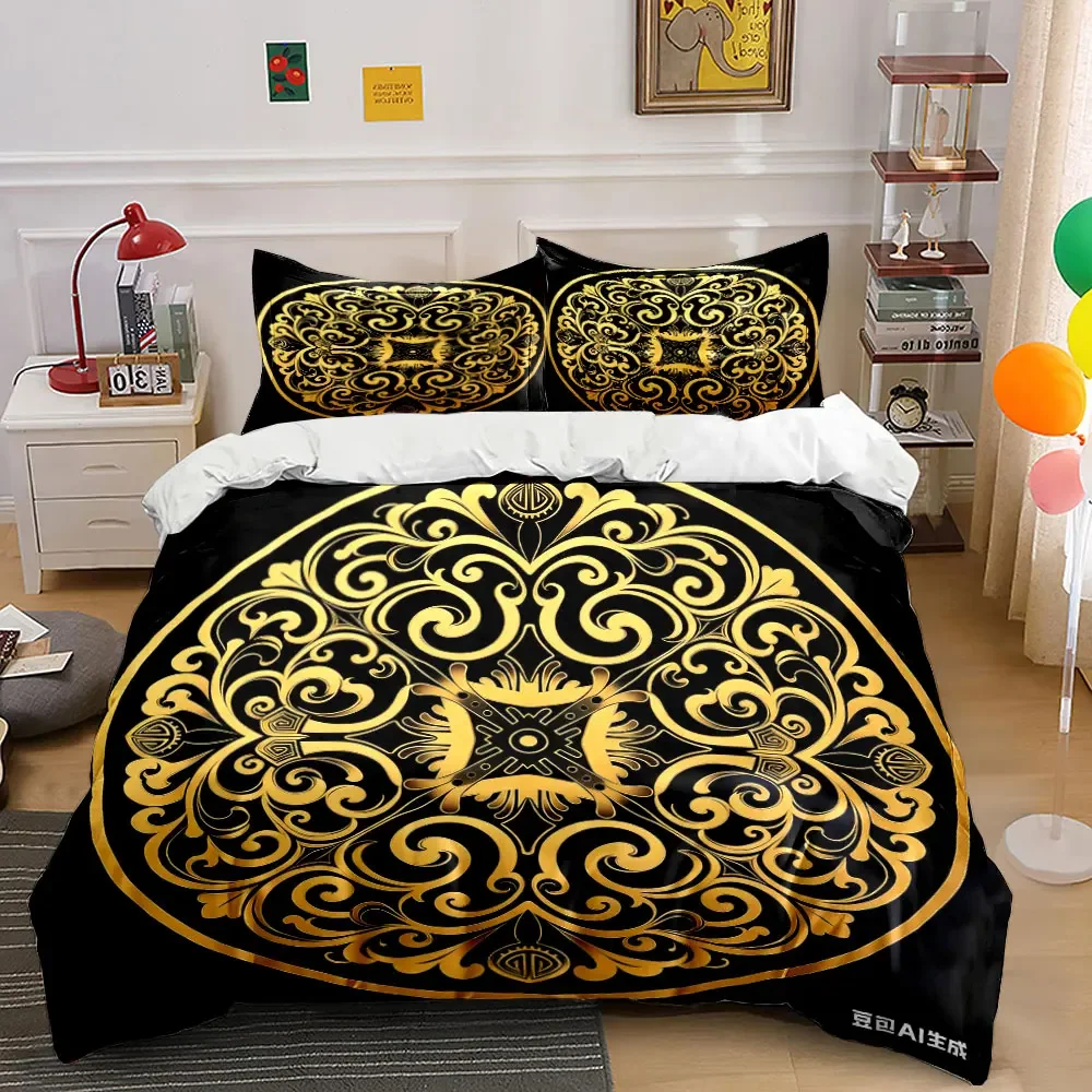 Golden Ornamental Set for Decoration Multiple sizes kid's and adults' bedroom Exquisite 3PC bedding set, gift
