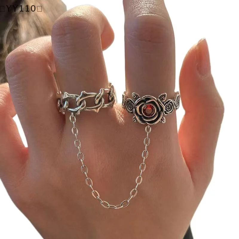 [-YY110」 الرجعية روز شوكة افتتاح حلقة الشرير القوطي سلسلة خواتم الاصبع النساء مجوهرات اكسسوارات هدية #5