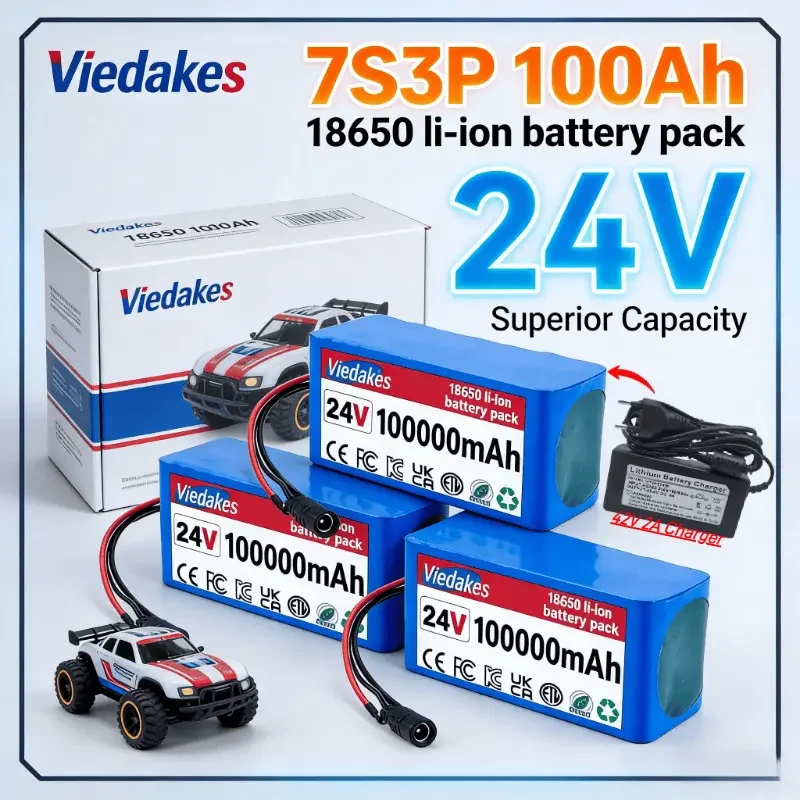 

VIEDAKES 7S3P 18650 24V 100Ah Battery With Charger Customizable Connector For E-bike Wide Compatibility Long Life