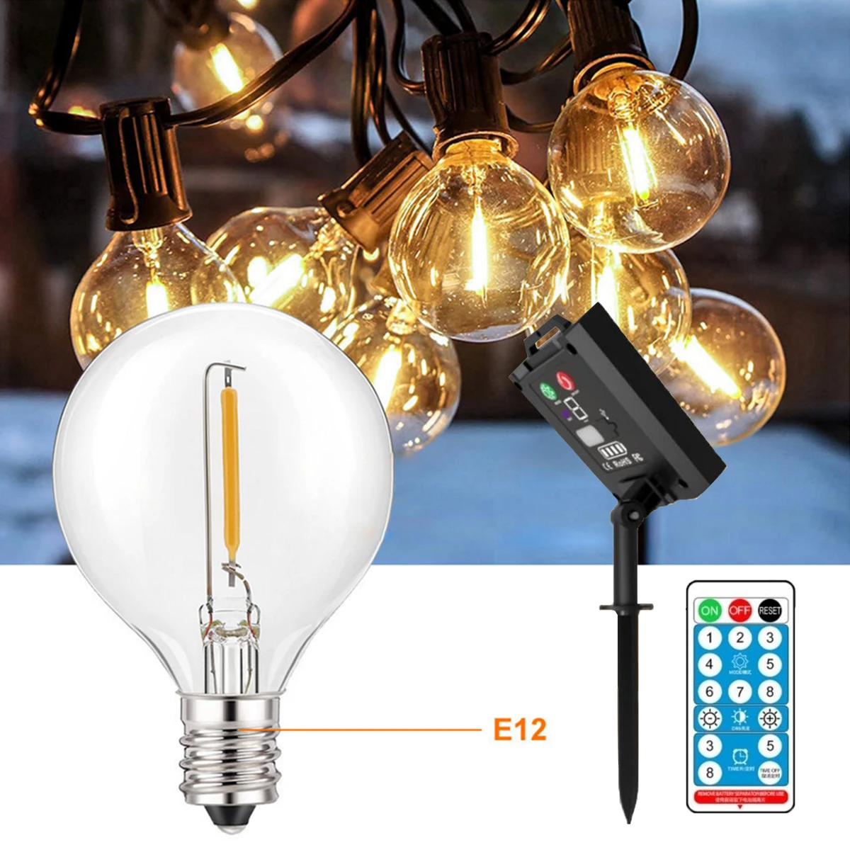 

Solar G40 Outdoor String Lights Remote Control LED Shatterproof IP65 Waterproof Globe Bulbs Patio Fairy Light Party Garden Decor